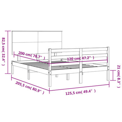 vidaXL Estrutura de cama com cabeceira 120x200cm madeira maciça branco