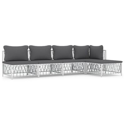 vidaXL 5 pcs conjunto lounge de jardim com almofadões aço branco