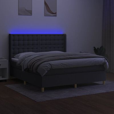 vidaXL Cama box spring c/ colchão e LED 180x200 cm tecido cinza-escuro