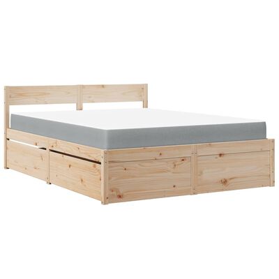 vidaXL Cama com gavetas e colchão 160x200 cm pinho maciço