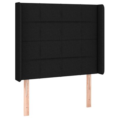 vidaXL Cabeceira de cama c/ luzes LED tecido 103x16x118/128 cm preto