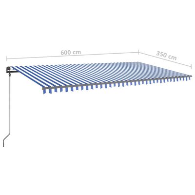 vidaXL Toldo automático c/ LED e sensor de vento 6x3,5 m azul e branco