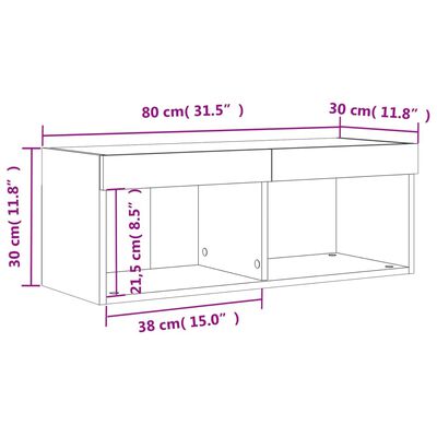 vidaXL Móvel de TV com luzes LED 80x30x30 cm cinzento sonoma