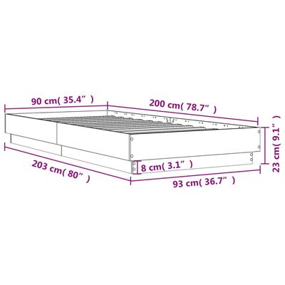 vidaXL Estrutura de cama com luzes LED 90x200 cm carvalho castanho