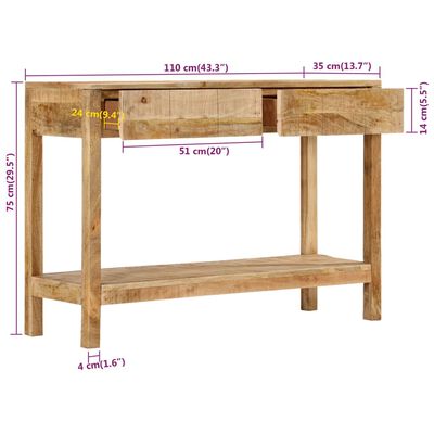 vidaXL Mesa consola c/ 2 gavetas 110x35x75 cm madeira mangueira maciça