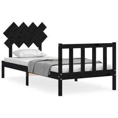 vidaXL Estrutura de cama com cabeceira 90x200 cm madeira maciça preto