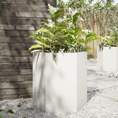 vidaXL Vaso/floreira de jardim hexagonal 46x40x45 cm aço branco