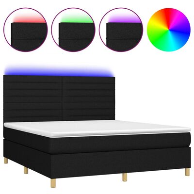 vidaXL Cama box spring c/ colchão e LED 180x200 cm tecido preto