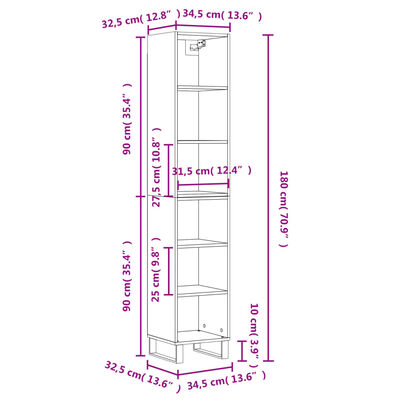 vidaXL Armário alto 34,5x32,5x180cm derivados de madeira cinza cimento