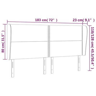 vidaXL Cabeceira cama c/ abas veludo 183x23x118/128 cm cinzento-escuro