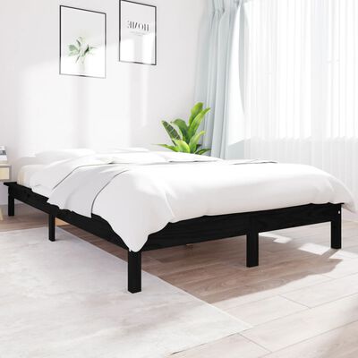 vidaXL Estrutura de cama 140x200 cm pinho maciço preto