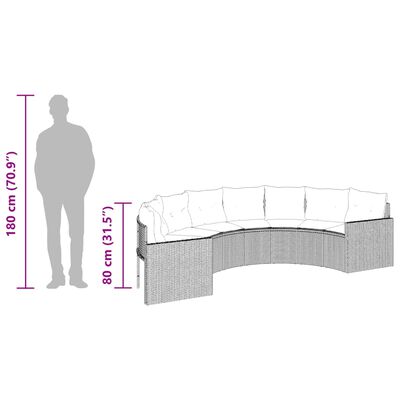 vidaXL Sofá de jardim com almofadões semicircular vime PE bege