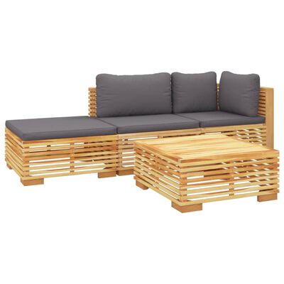 vidaXL 4 pcs conjunto lounge jardim c/ almofadões madeira teca maciça