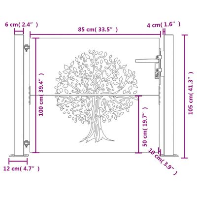 vidaXL Portão de jardim 105x105 cm aço corten design árvore