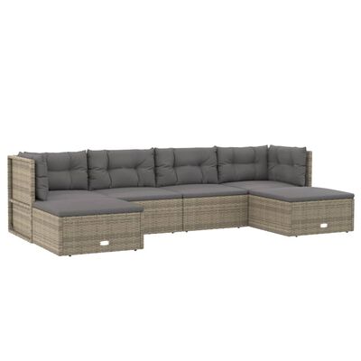 vidaXL 6 pcs conjunto lounge de jardim c/ almofadões vime PE cinzento