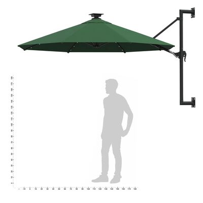 vidaXL Guarda-sol para jardim de parede com luzes LED 300 cm verde