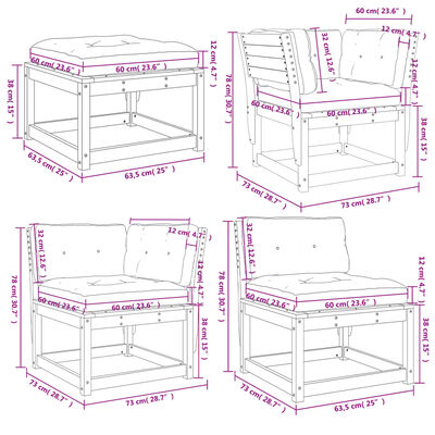 vidaXL 5 pcs conjunto lounge de jardim c/ almofadões pinho maciço