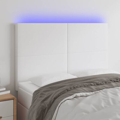 vidaXL Cabeceira cama c/ LED couro artificial 144x5x118/128 cm branco