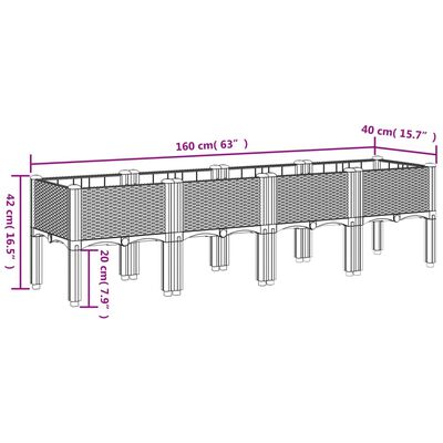 vidaXL Vaso/floreira de jardim c/ pernas 160x40x42cm PP cinzento-claro