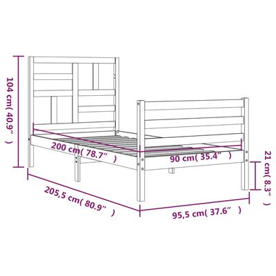 vidaXL Estrutura de cama com cabeceira 90x200 cm madeira maciça