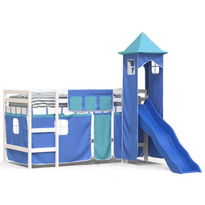 vidaXL Cama alta para criança com torre 80x200 cm pinho maciço azul