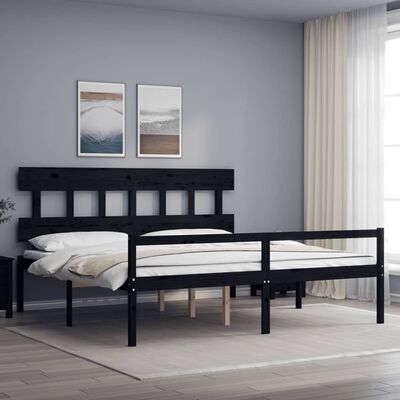 vidaXL Cama para idosos com cabeceira 200x200 cm madeira maciça preto