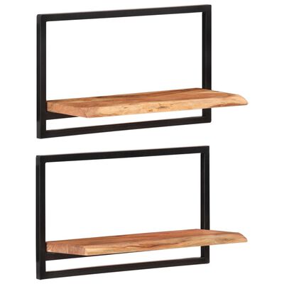 vidaXL Prateleiras de parede 2 pcs 60x25x35 cm acácia maciça e aço