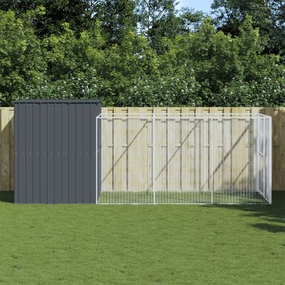 vidaXL Casota p/ cães c/ parque 214x457x181 cm aço galvaniz. antracite