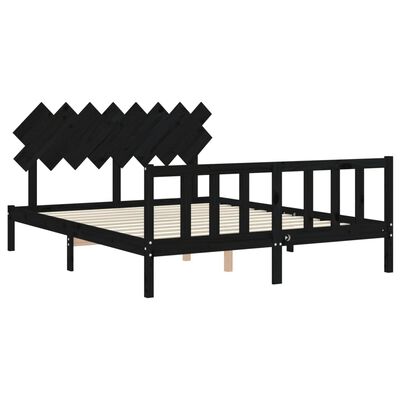 vidaXL Estrutura de cama com cabeceira 160x200 cm madeira maciça preto