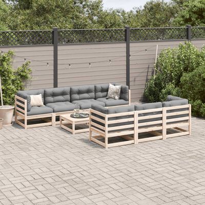 vidaXL 8 pcs conjunto sofás de jardim com almofadões pinho maciço