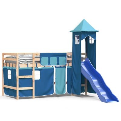 vidaXL Cama alta para criança com torre 80x200 cm pinho maciço azul