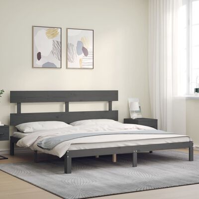 vidaXL Estrutura de cama com cabeceira 200x200 cm madeira maciça cinza