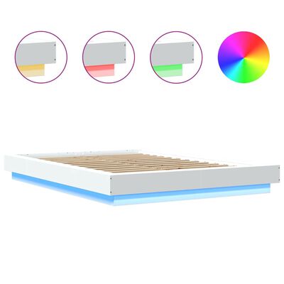 vidaXL Estrutura cama c/ luzes LED 135x190 cm derivados madeira branco