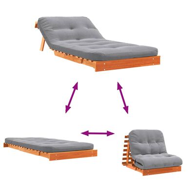 vidaXL Sofá-cama futon c/ colchão madeira de pinho maciça castanho-mel