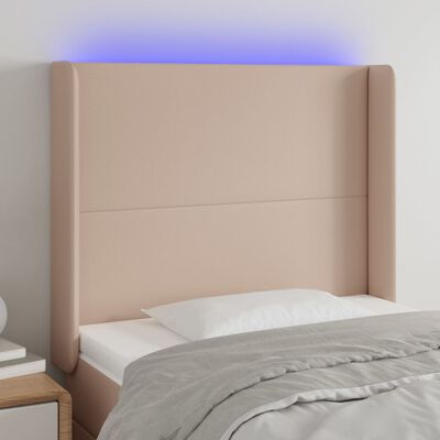 vidaXL Cabeceira cama c/ LED couro artif. 103x16x118/128 cm cappuccino