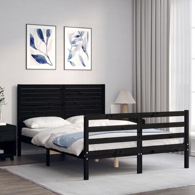 vidaXL Estrutura de cama com cabeceira 120x200cm madeira maciçao preto