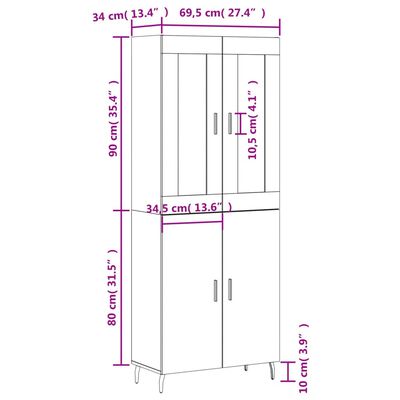 vidaXL Armário alto 69,5x34x180 cm derivados de madeira branco