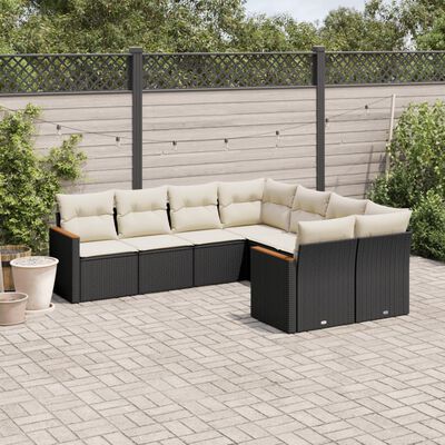 vidaXL 8 pcs conjunto sofás de jardim com almofadões vime PE preto