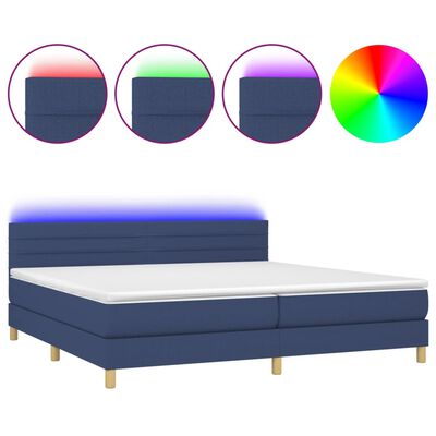 vidaXL Cama box spring c/ colchão e LED 200x200 cm tecido azul