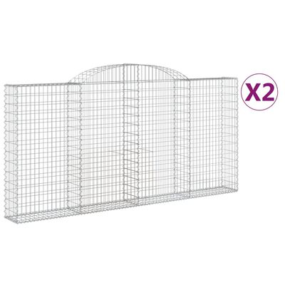 vidaXL Cestos gabião arqueados 2pcs 300x30x140/160cm ferro galvanizado