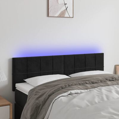 vidaXL Cabeceira de cama c/ luzes LED veludo 144x5x78/88 cm preto