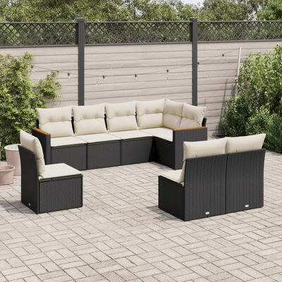 vidaXL 8 pcs conjunto sofás de jardim com almofadões vime PE preto