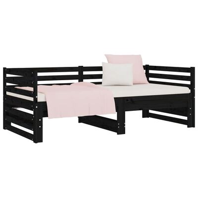 vidaXL Sofá-cama de puxar 2x(80x200) cm pinho maciço preto