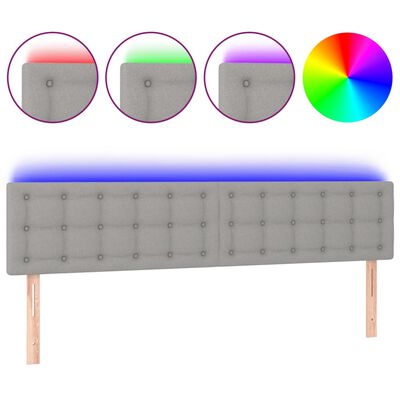 vidaXL Cabeceira de cama c/luzes LED tecido 180x5x78/88 cm cinza-claro