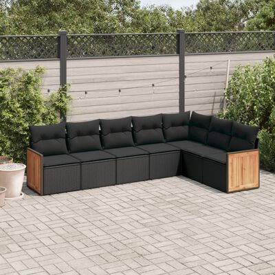 vidaXL 7 pcs conjunto de sofás p/ jardim c/ almofadões vime PE preto