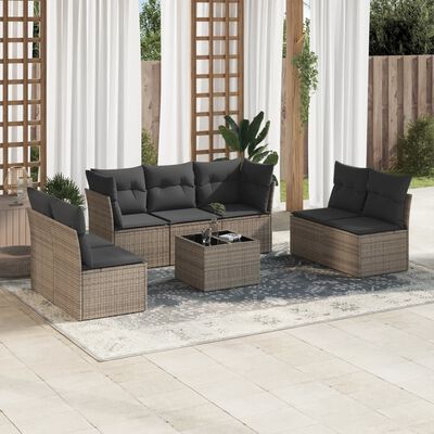 vidaXL 8 pcs conjunto sofás de jardim c/ almofadões vime PE cinzento