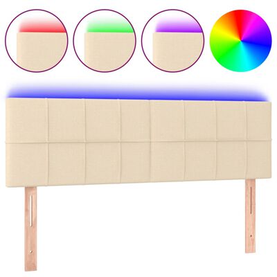 vidaXL Cabeceira de cama c/ luzes LED tecido 144x5x78/88 cm cor creme