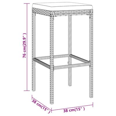 vidaXL 9 pcs conjunto de bar para jardim c/ almofadões vime PE preto