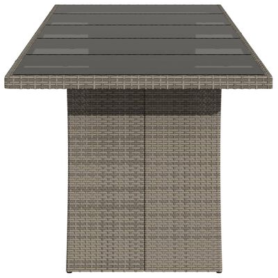 vidaXL Mesa de jardim com tampo de vidro 240x90x75 cm vime PE cinzento