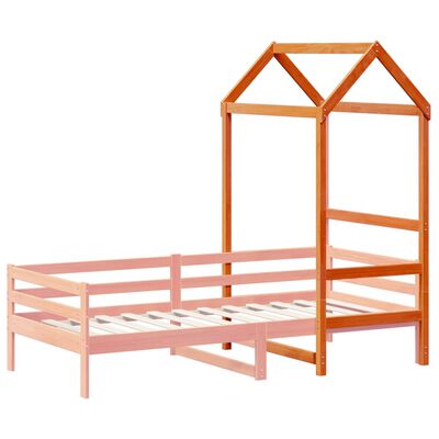 vidaXL Telhado cama infantil 98x70x176,5 cm pinho maciço castanho-mel